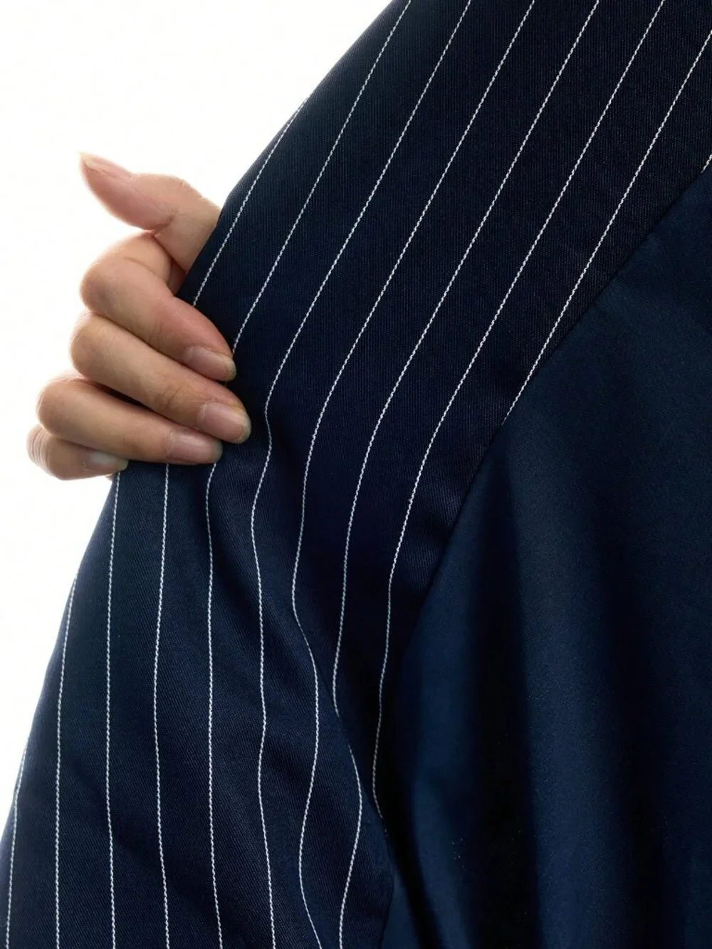 Navy Blue Casual Women's Striped Shoulder Long Sleeve Waist Tie Trench Coat